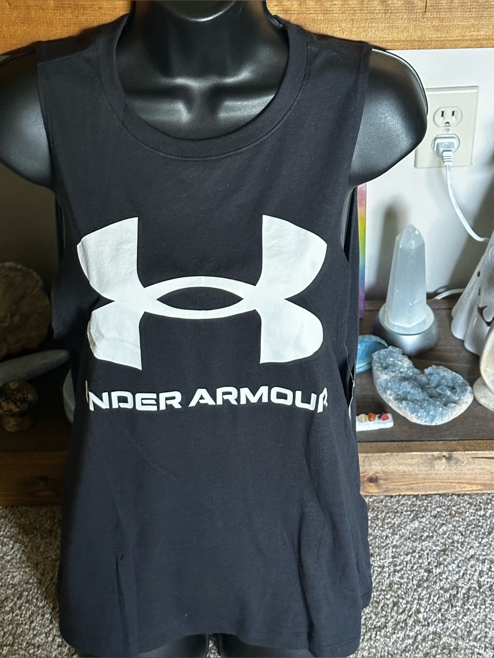 NWT Under Armour Black Tank with Large White Logo Front